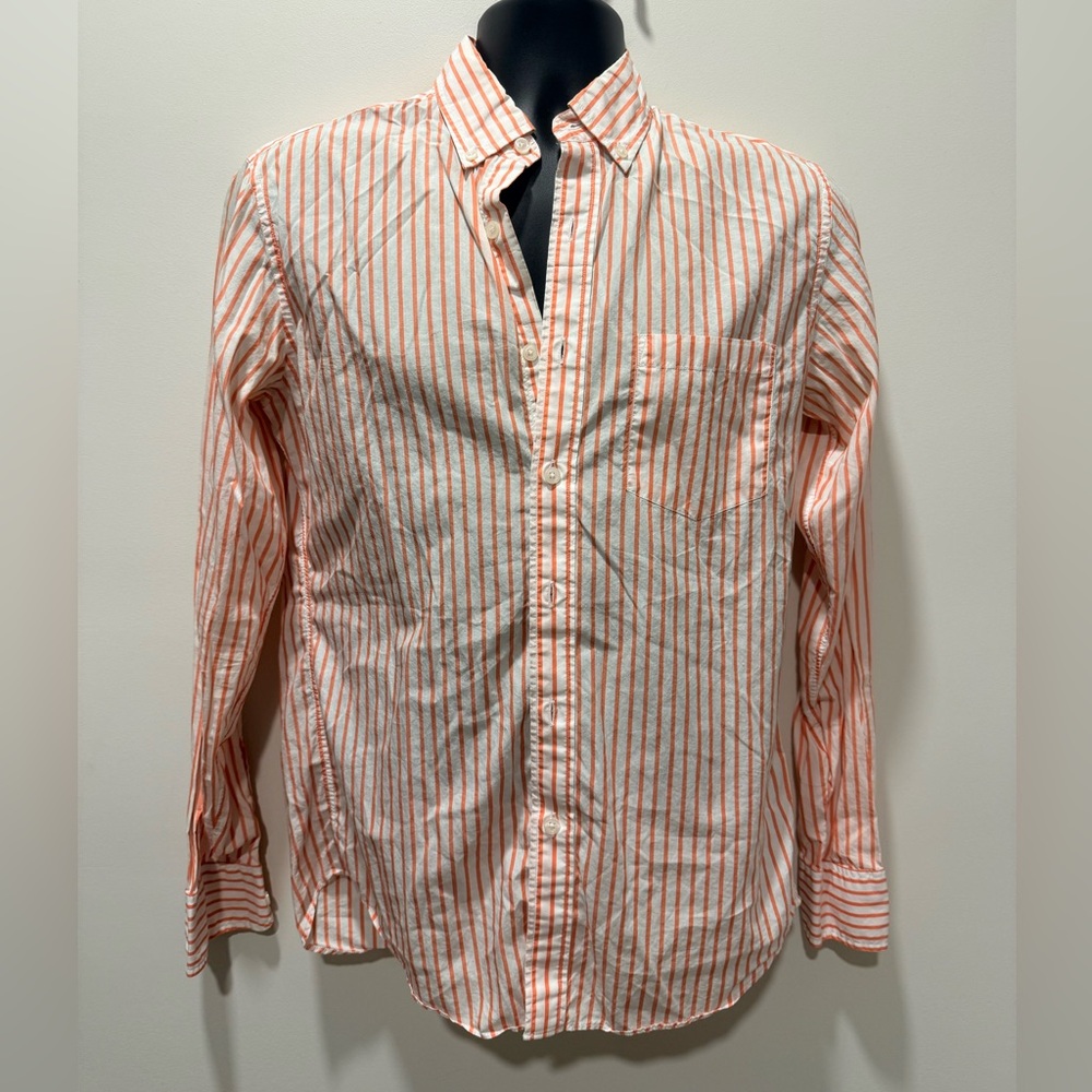 J. Crew Men's Shirt with Orange and White Stripes